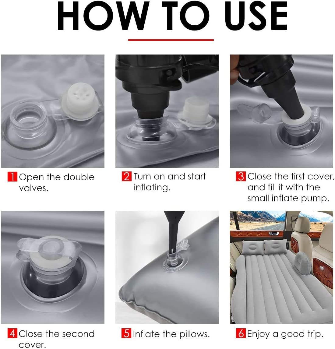 EZONEDEAL Car Mattress SUV for Back Seat & Half Trunk, Thickened Inflatable Mattress Camping Mattress Car Bed Camping Bed with with 2 Air Mattress Pillow and Pump, Double-Side Design for SUV, Car image number 1