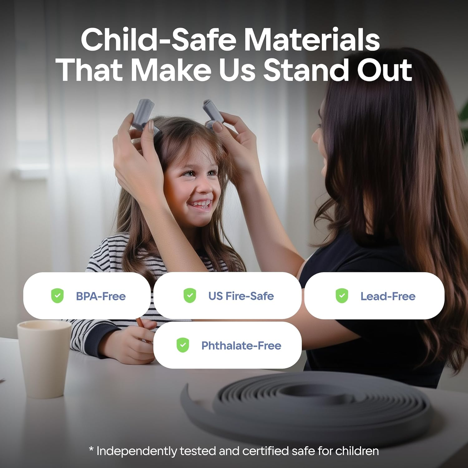 Sharp Edge and Furniture Safety Guards | 16.2Ft Protective Foam Cushion | 15Ft Bumper 4 Adhesive Childsafe Corners | Baby Child Proofing Foam Set and Safe for Table, Fireplace, Countertop | Gray