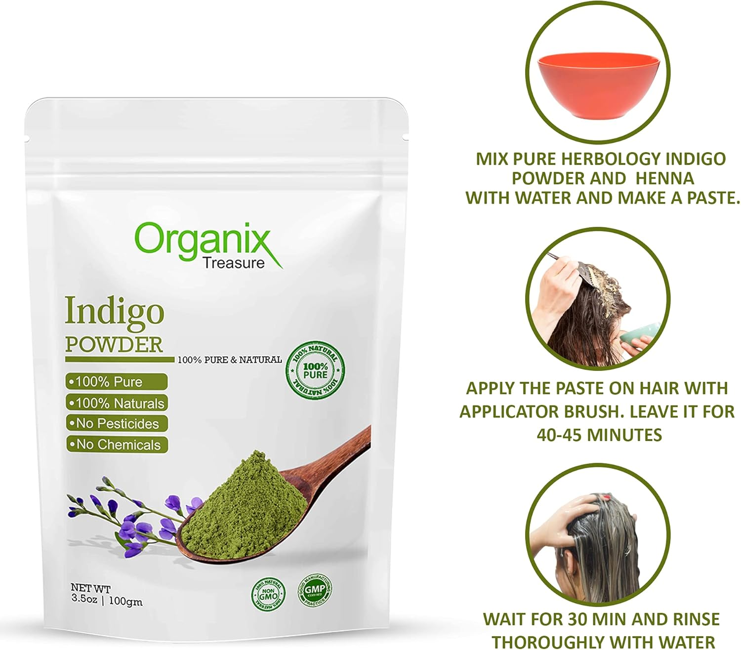 Organix Treasure Pure & Natural Indian Indigo Powder for Hair Care & Hair Growth, 200Gm image number 1