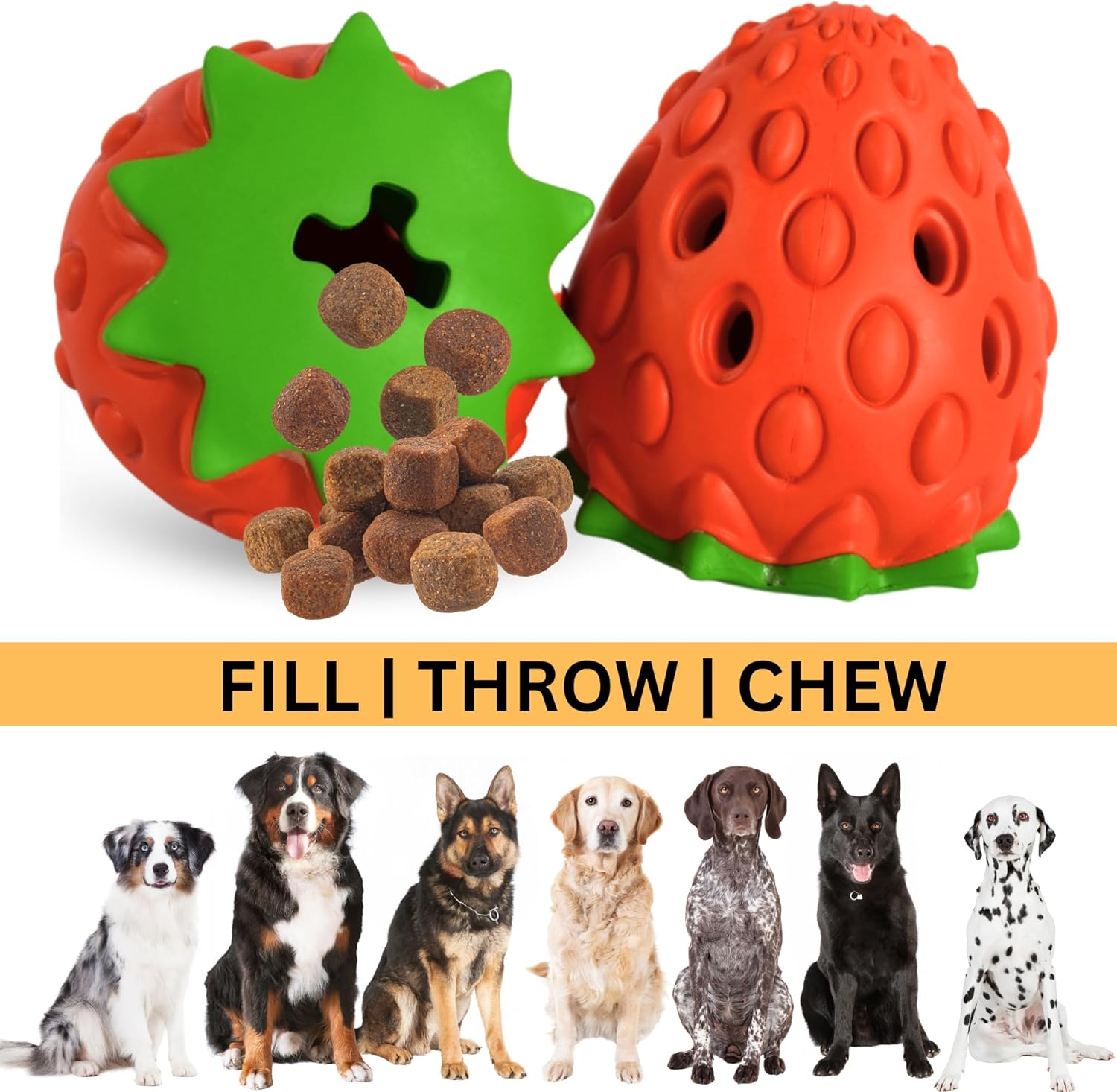 Dog Chew Toy,Strawberry Tuggy, Tough Durable,Interactive Dog Toys, Food & Treat Puzzle Slow Feeder Dispenser, IQ Mental Stimulation & Enrichment, Boredom Buster Ball Small Meduium Large Breed image number 1