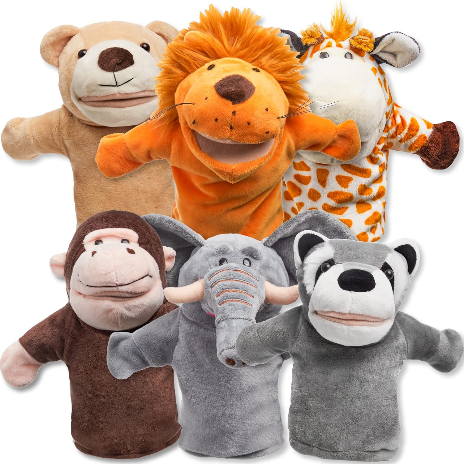 JOYIN Animal Friends Deluxe Kids Hand Puppets with Working Mouth (Pack of 6) for Imaginative Play, Toddler Animal Plush Toy, Birthday Gifts image number 4