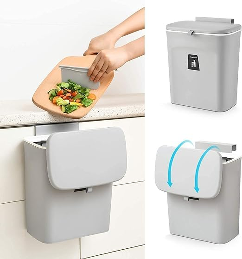 Fohouse Kitchen Compost Bin for Counter Top or under Sink, Hanging Small Trash Can with Lid for Kitchen Cabinet Door, under Sink Garbage Can for Bathroom, Wall Mounted Counter Waste Compost Bin(White)