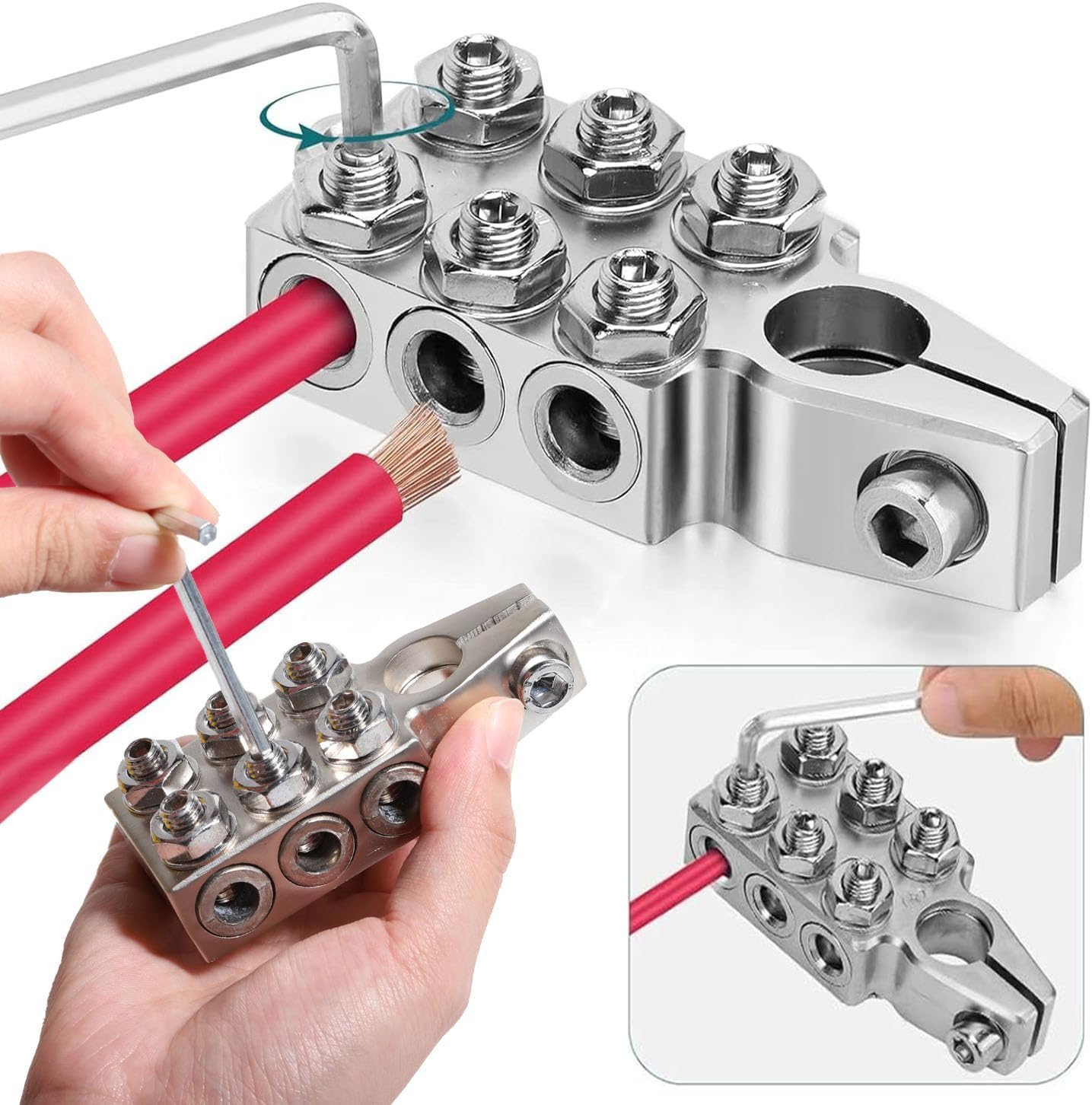 Aikoolwer 6 Way Battery Terminal Connector 6X(2/0) AWG Gauge Positive Negative (+/-) Auto Battery Post Clamp Car Caravan Motorhome Truck Houseboat Motorcycle Forklift Crane