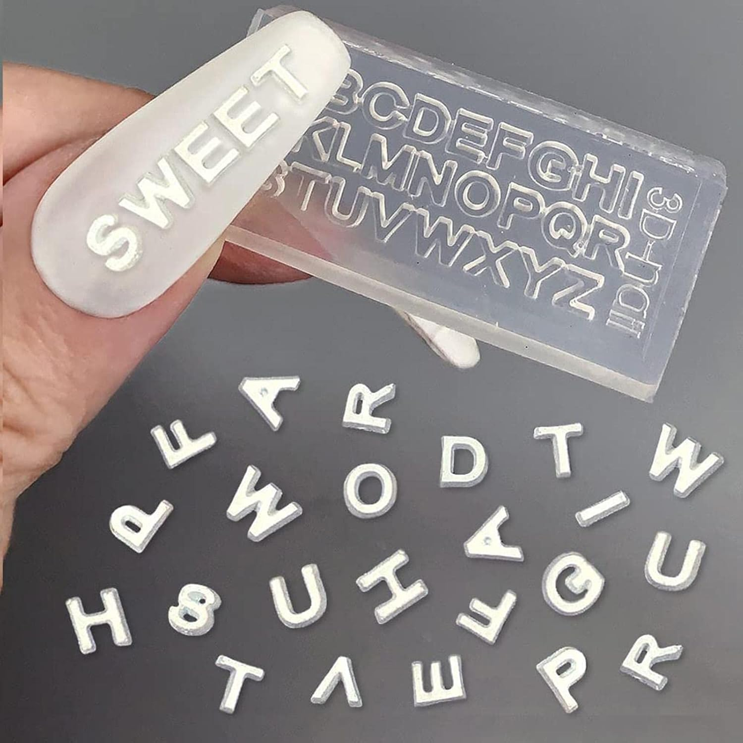 Yianyal Silicone Nail Charm Molds,Alphabet Resin Mold - Nail Charm Mold with 26 Letters Alphabet Design for Cell Phone image number 5