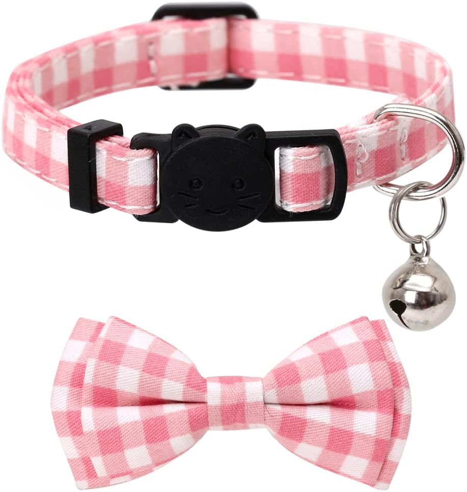 2 Pack/Set Cat Collar Breakaway with Cute Bow Tie and Bell Plaid Flower for Kitty Adjustable Safety - Blue image number 6
