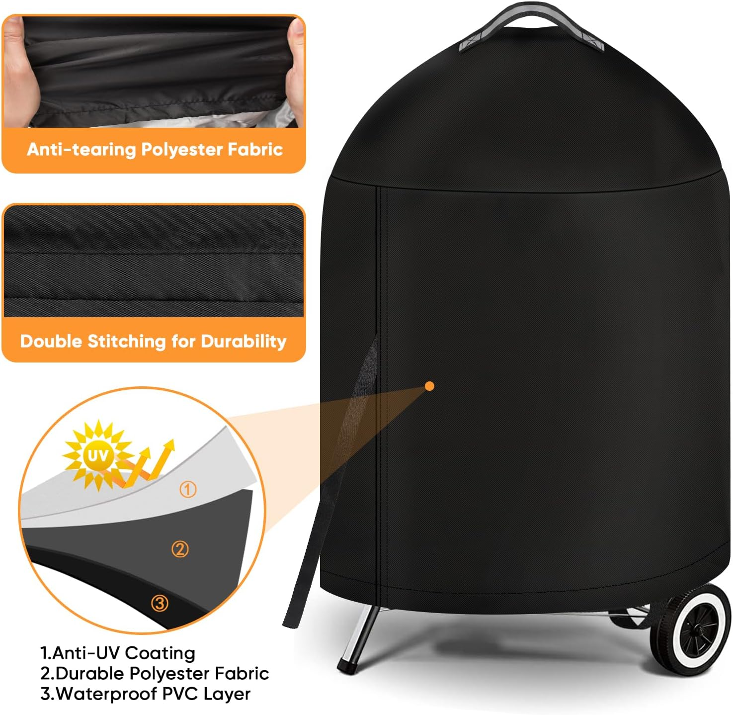 Icover Grill Cover for Weber 22 Inch Charcoal Kettle- Heavy Duty Waterproof BBQ Cover for Weber Char-Broil 22 Inch Charcoal Kettle Grills image number 5