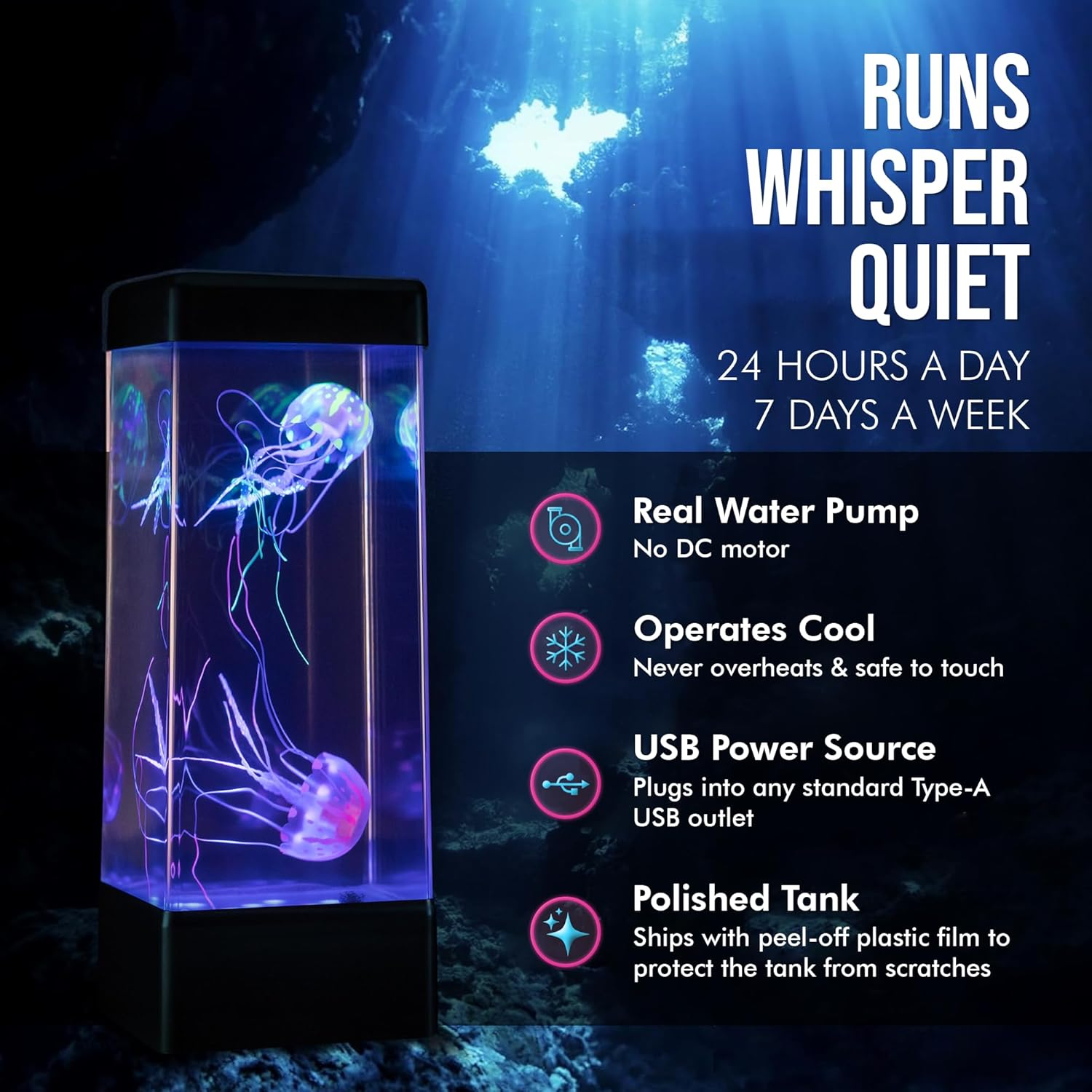 24X7 Nonstop Quiet Operation Premium Large Jinx Luminous Jellyfish Lamp - High-Performance Pump & Multiple Accessory Support - Aquarium Night Light Mood Lamp/Lava Lamp- USB Edition image number 1