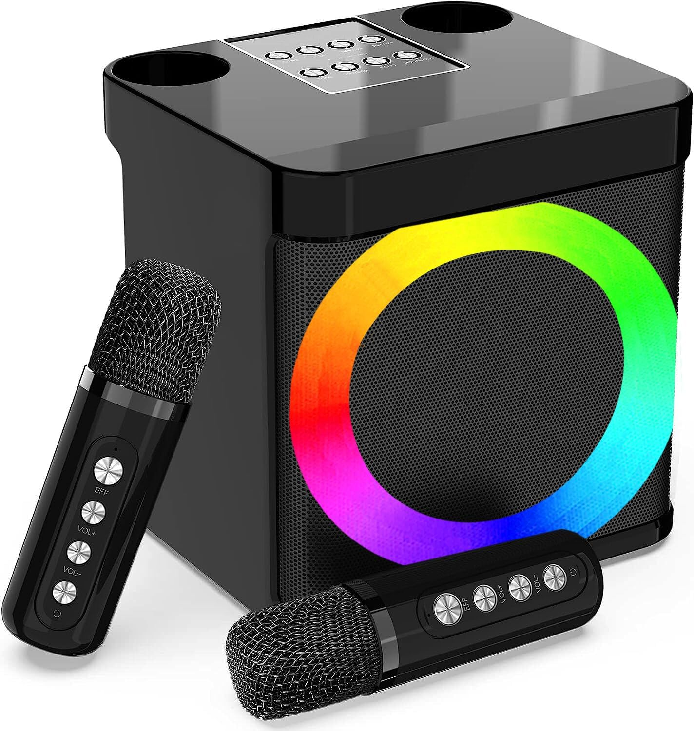 Karaoke Machine for Adults and Kids with 2 UHF Wireless Microphones,Portable Bluetooth Speaker PA Speaker System with LED Party Lights for Home Party, Picnic,Car,Outdoor/Indoor/Birthday Gifts image number 2