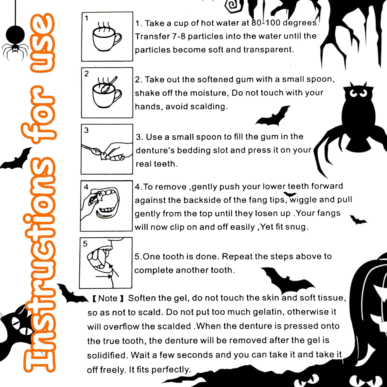 4 PCS Fake Buck Teeth for Witch Winnie Clown Bunny Costume Halloween Costume Accessories, 17 Mm Teeth Caps Big Buck Teeth for Men Women Boys Girls Cosplay Party Beige White, Beige White, Big image number 1