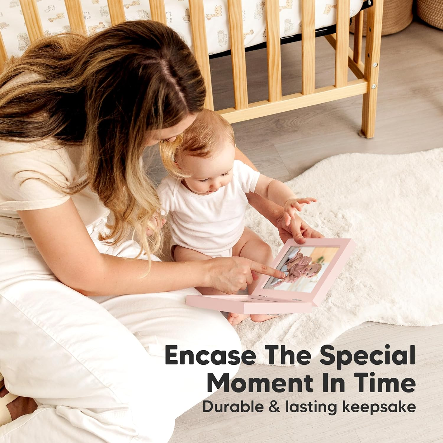 Personalized Baby Hand and Footprint Kit - Quick Dry Clay Foot and Handprint Kit, Newborn Nursery Picture Frame, New Mom Gifts for Baby Showers & Registry (Petal Pink) - Petal Pink image number 3