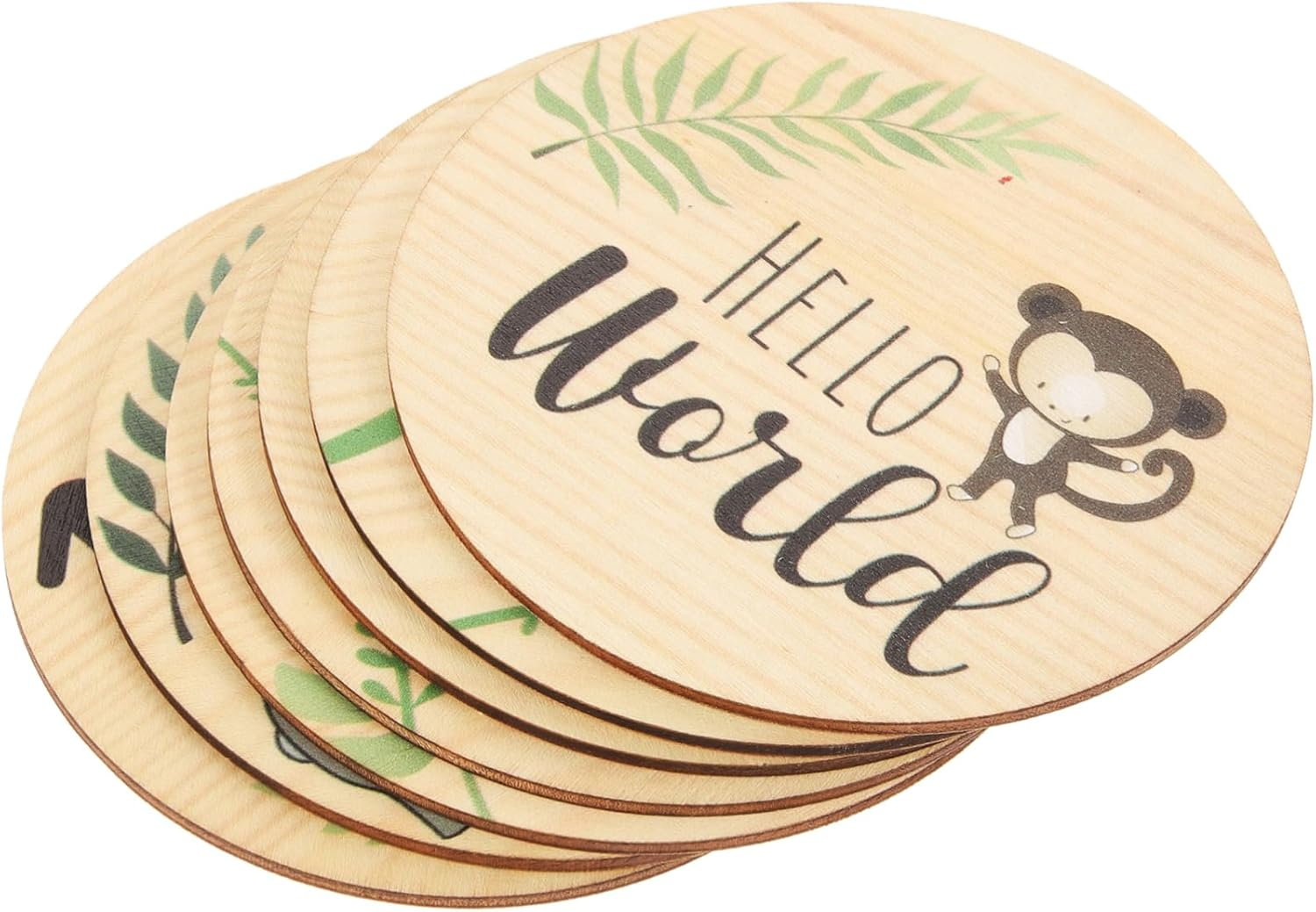 7Pcs Monthly Milestone Wooden Discs Decorative round Announcement Cards for Newborn Photography Fine Markers for Boys image number 1