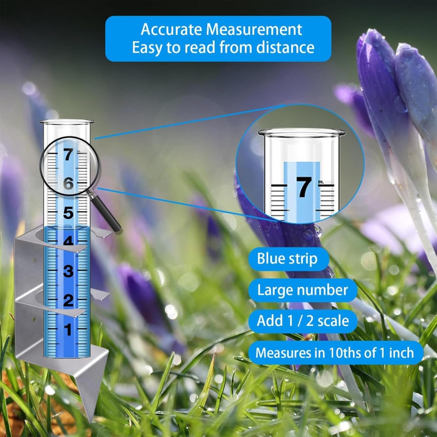 Iouyjiu Portable Glass Rain Gauge, Freeze Proof Rain Gauge, Outdoor Rain Gauge with Stake, Accurate Reusable Rain Gauges 8.38 Inches for Yards, Lawns, Pathway, Patio, Garden (1 Set) image number 5