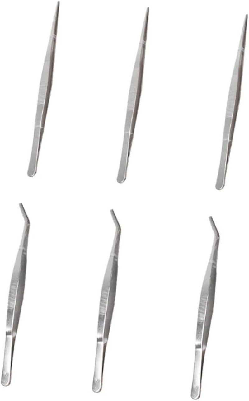 ARTIBETTER 6Pcs 304 Stainless Steel Tweezers Set for Gardening Succulent Bonsai Thickened Straight and Curved Tips, Sturdy Garden Hand Tools for Plant Care and Transplanting image number 2