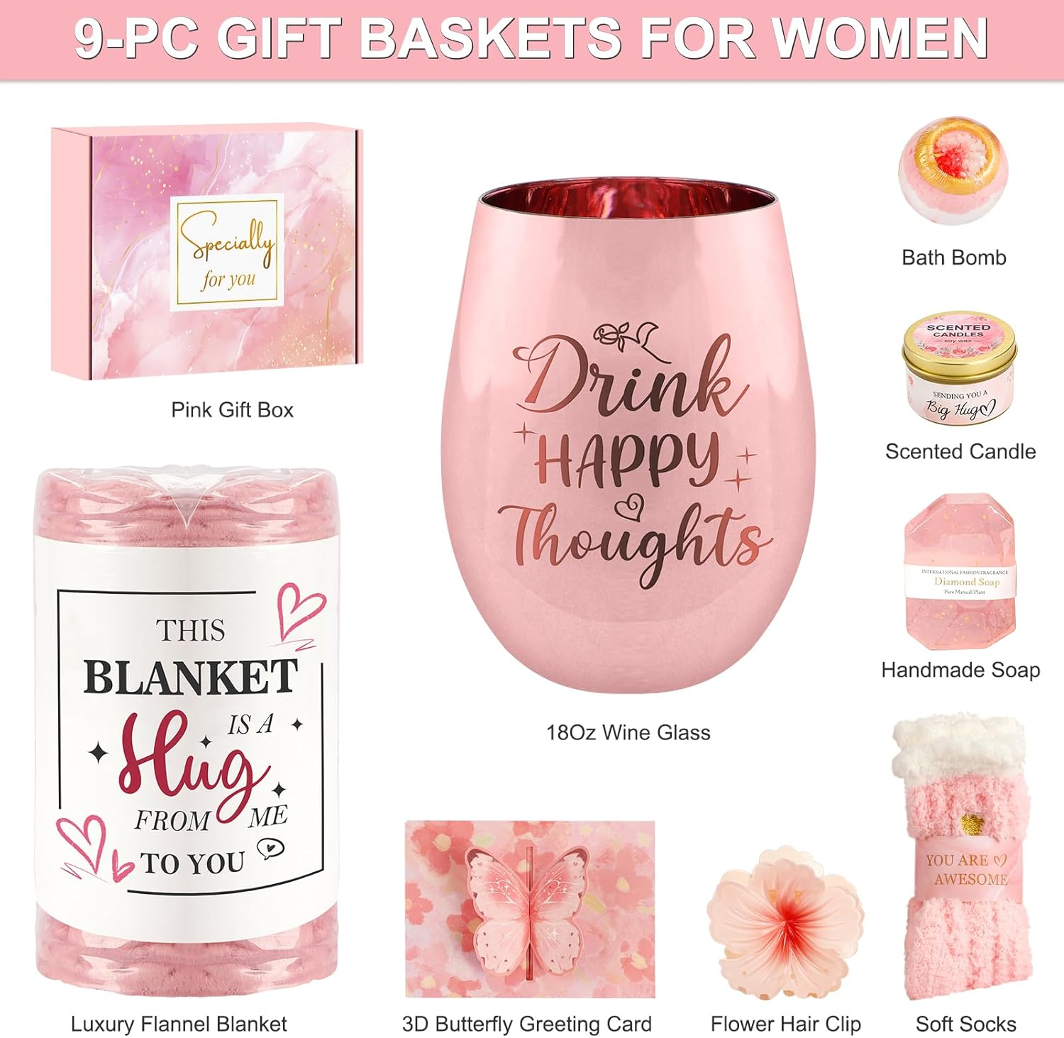 Gifts for Women, Rose Pamper Spa Gift Basket for Women, Christmas Gifts Box Kit with Blanket for Her Mother Wife Girlfriend Sister Daughter Colleague image number 1