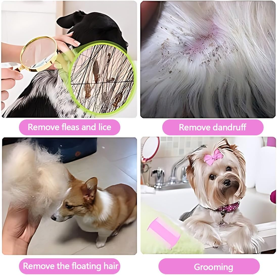 Pack of 3 Lice Comb, Flea Comb, Lice Comb, Metal Teeth Lice Comb, Plastic Double-Sided Nit Comb, Multifunctional for Dogs Cats (Pink)