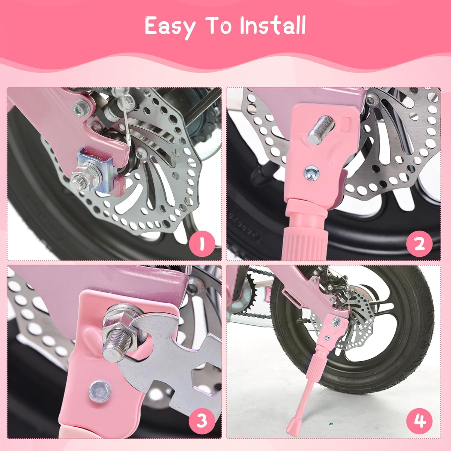 Kids Bike Kickstand Fits 12 14 16 18 20 Inch Bicycles, Aluminum Alloy Kickstand for Kids Bike with Anti-Slip Pad, Universal Fit for Mountain Road Bikes (Pink) image number 6