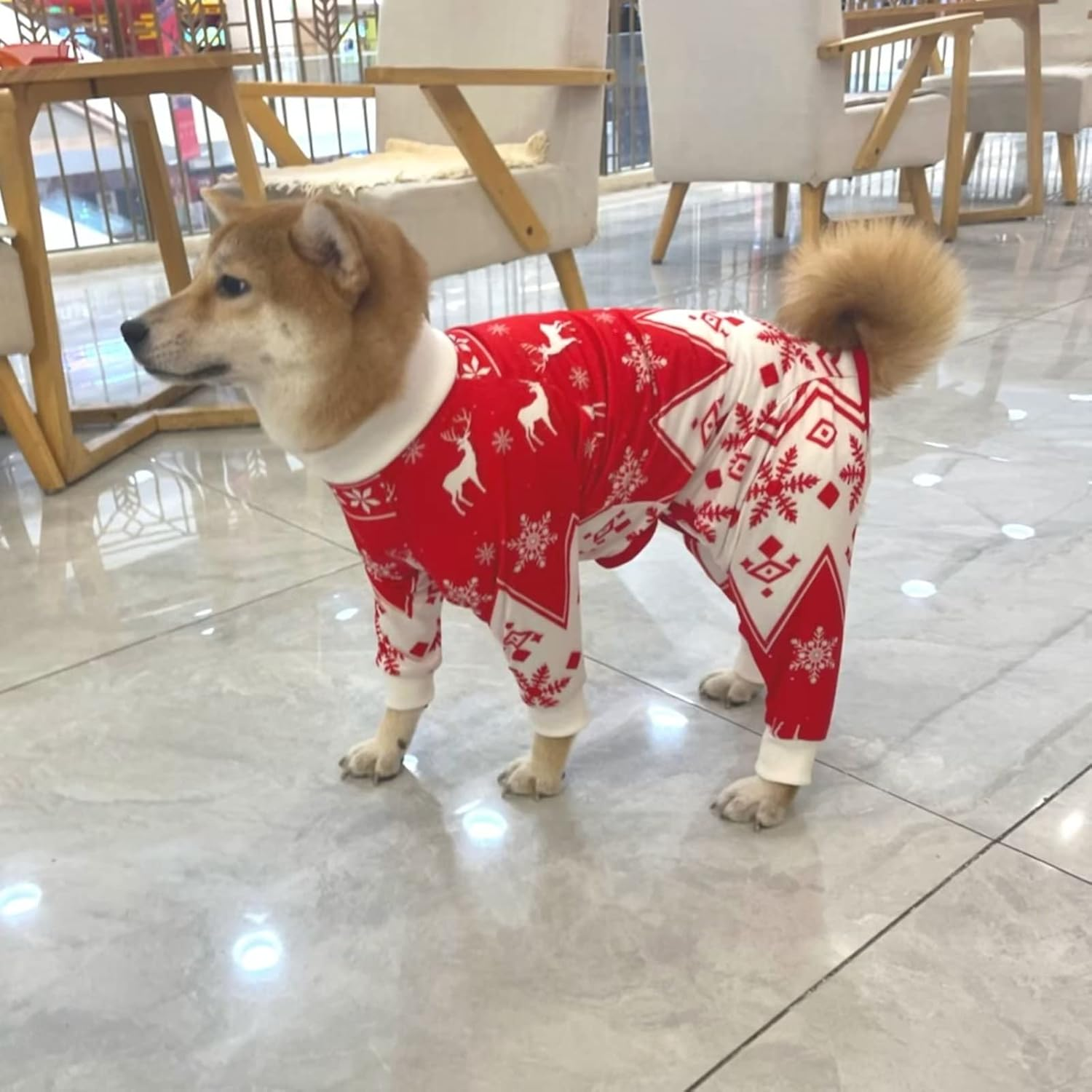 Xqpetlihai Christmas Dog Clothes Dog Onesie Surgery Recovery Suit Dog Pajamas for Large and Medium Dog (S,CH) image number 2