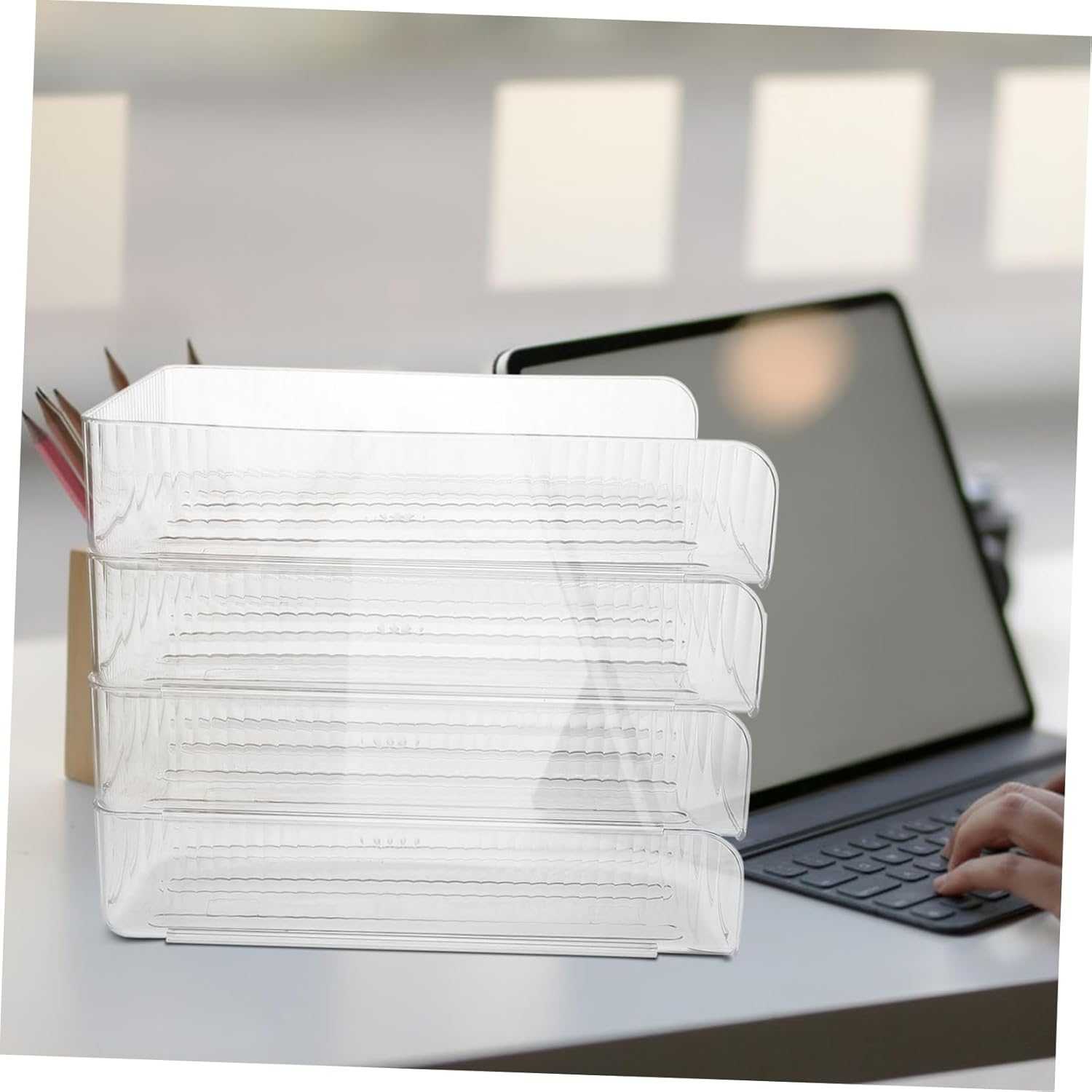 NUOBESTY 4Pcs Stackable Storage Desk Accessories Tray Document Tray for Desktop File Holder Paper Storage Rack Letter Holder Book Rack image number 3