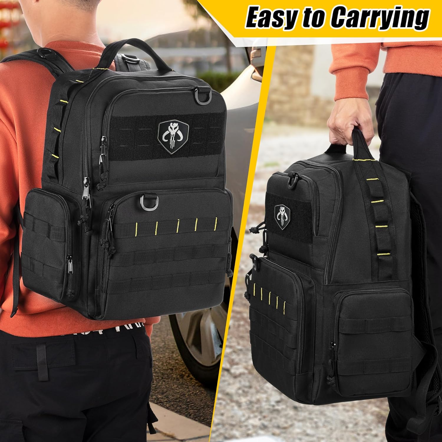 Rexmica Tool Backpack for Men with 3 Small Tool Pockets Organizer Bag for Tool Storage, Tactical Work Tool Bag for Electricians, Craftsmen, Black image number 3