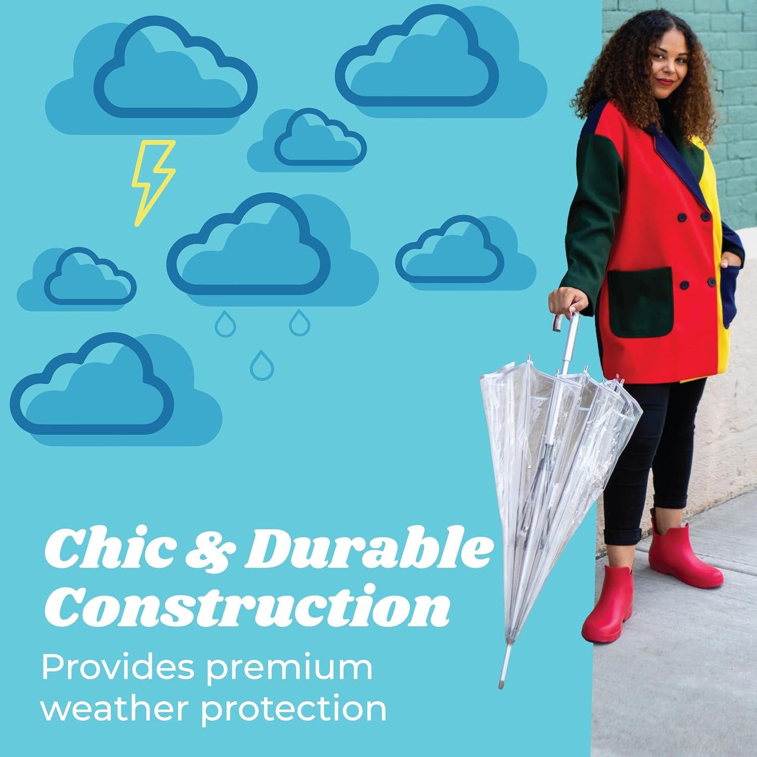 Totes Clear Bubble Umbrella with Dome Canopy - Lightweight Design for Wind and Rain Protection - Adults 51" Rainbow image number 3