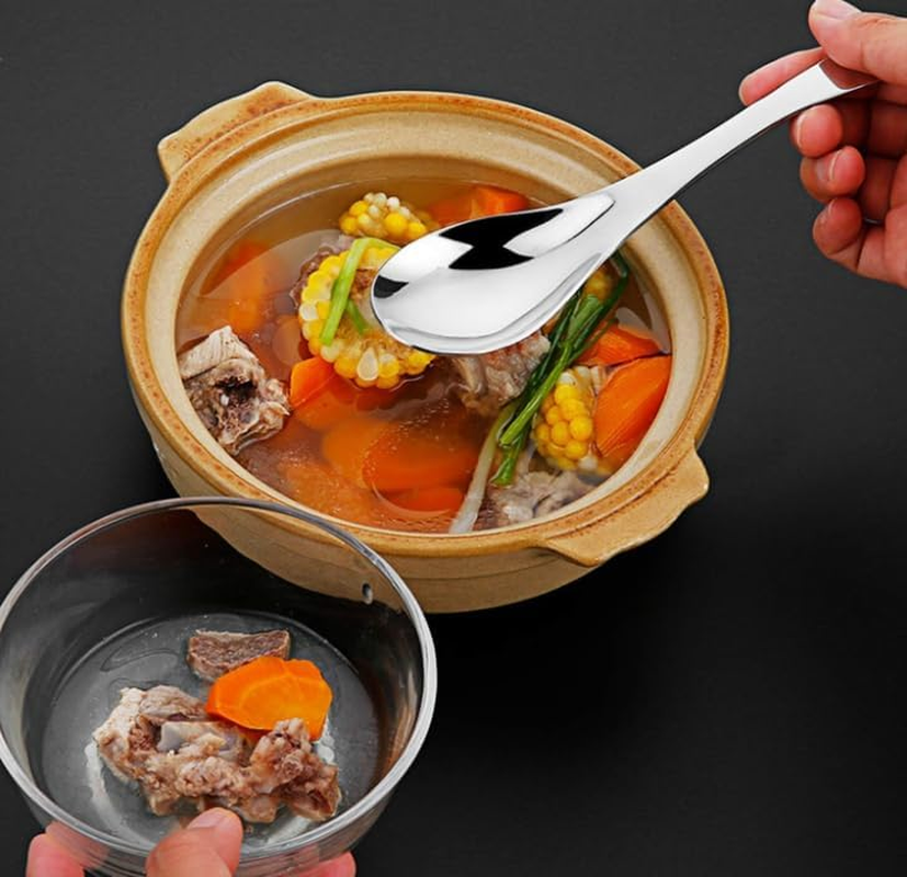 Tiokin Soup Spoons Set of 4,Stainless Steel Table Spoons for Rice Soup,Thick Ramen Spoon, Asian Spoon for Home,Restaurant,Hotel, Dishwasher Safe image number 3