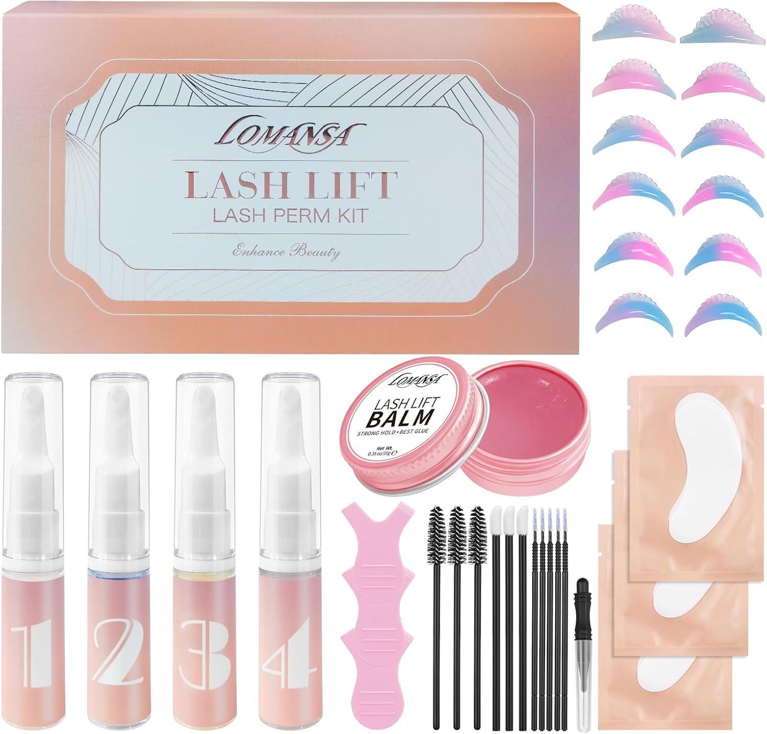 Lomansa Eyelash Lift Kit for Women At-Home Lash Perm Kit with Natural Curls, Salon & DIY Use (With Lash Lift Balm Glue) image number 2