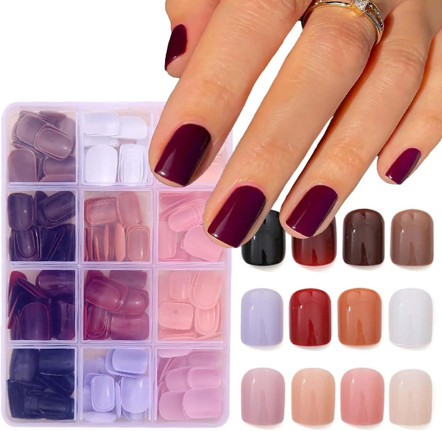 Press on Nails, 12 Colors 288PCS Medium Almond False Nails with 24 Sizes, Full Cover Press on Nails for Women, Lightweight Matte Natural Fake Nails for Nail Art Design (Almond)