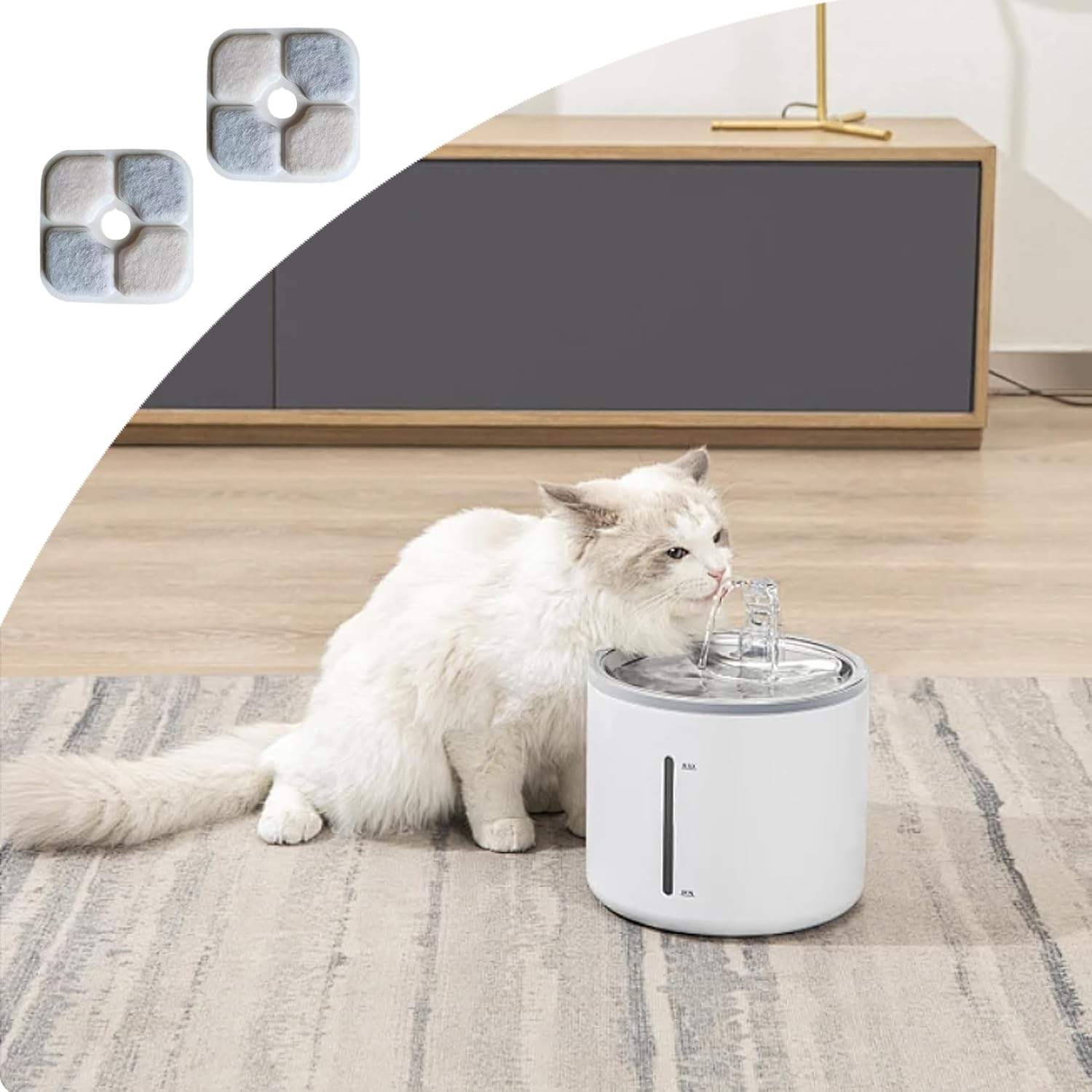 Pack of 8 Cat Fountain Filter, Cat Fountain, Triple Filter System Replacement Filter with Resin and Activated Carbon, Fontaine Replacement Filter, 8.4 X 8.4 Cm, for Catit Pixi Drinking Fountain And