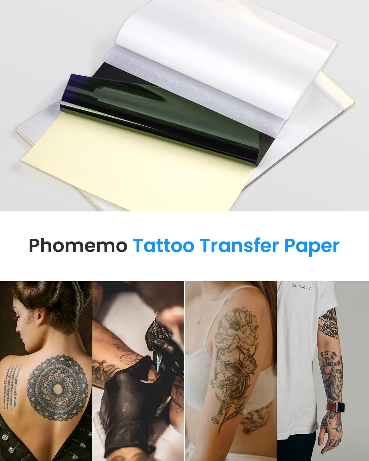 Phomemo Tattoo Transfer Paper, 50 Sheets Tattoo Stencil Paper for Tattooing, Compatible with M08F Printer & Tattoo Supplies, A4 Size 8 1/4" X 11 2/3" image number 6