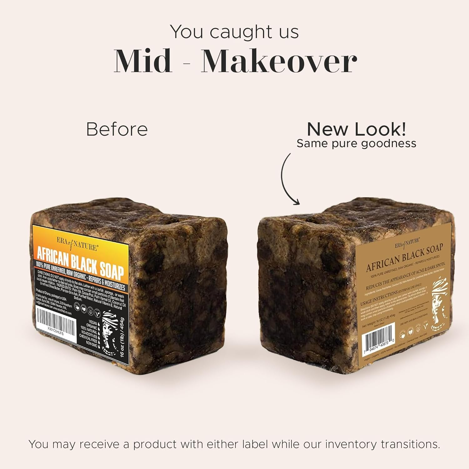 Era of Nature Best Raw ORGANIC AFRICAN BLACK SOAP, for Dry Skin and Skin Conditions. Pure & Natural Ingredients, Imported from Ghana - 1Lb (16Oz)