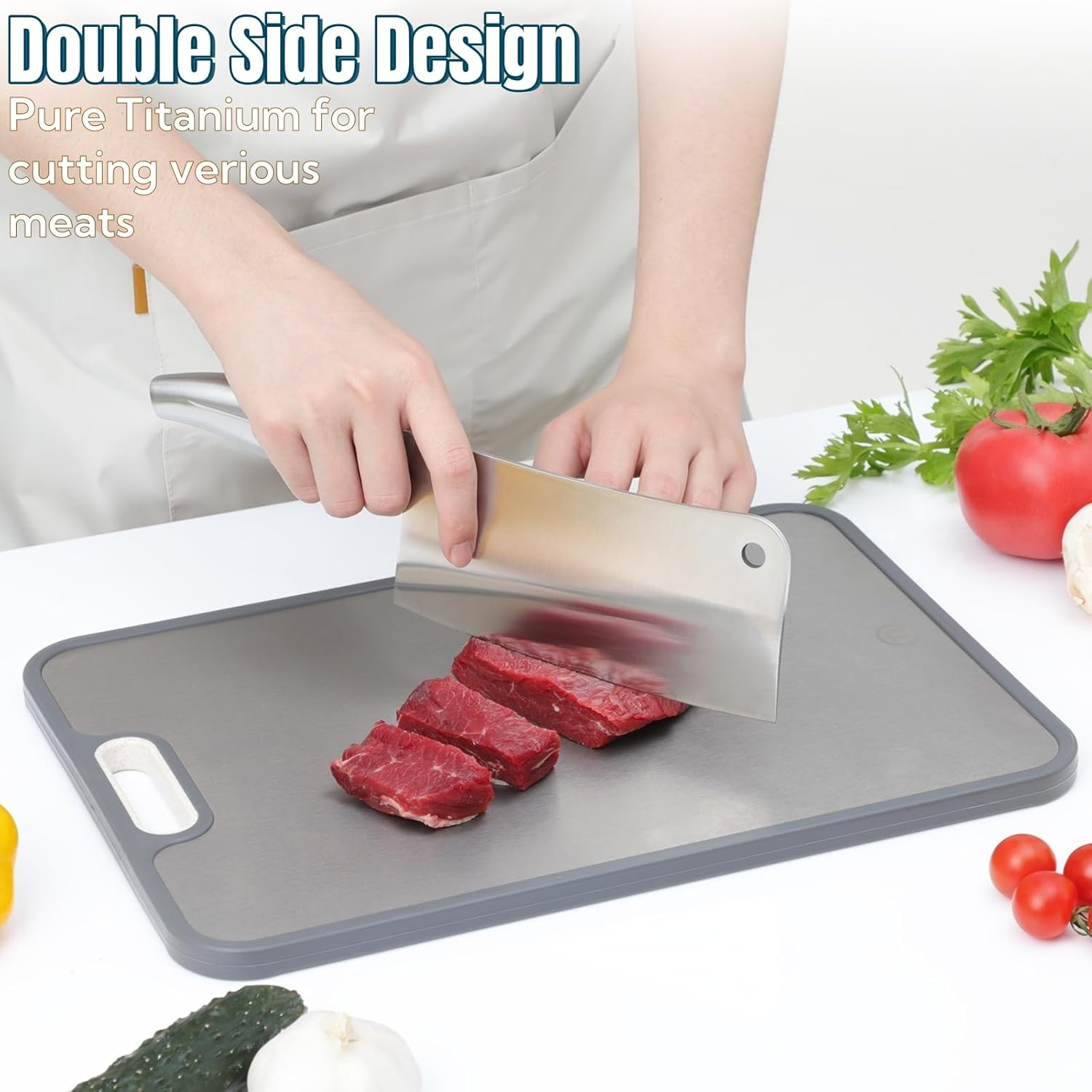 CHDEXU Titanium Chopping Board for Kitchen, Double Sided Cutting Board for Meat Vegetables Fruit, 38.5X26.5Cm Large Titanium Cutting Board with Handle Easy to Clean