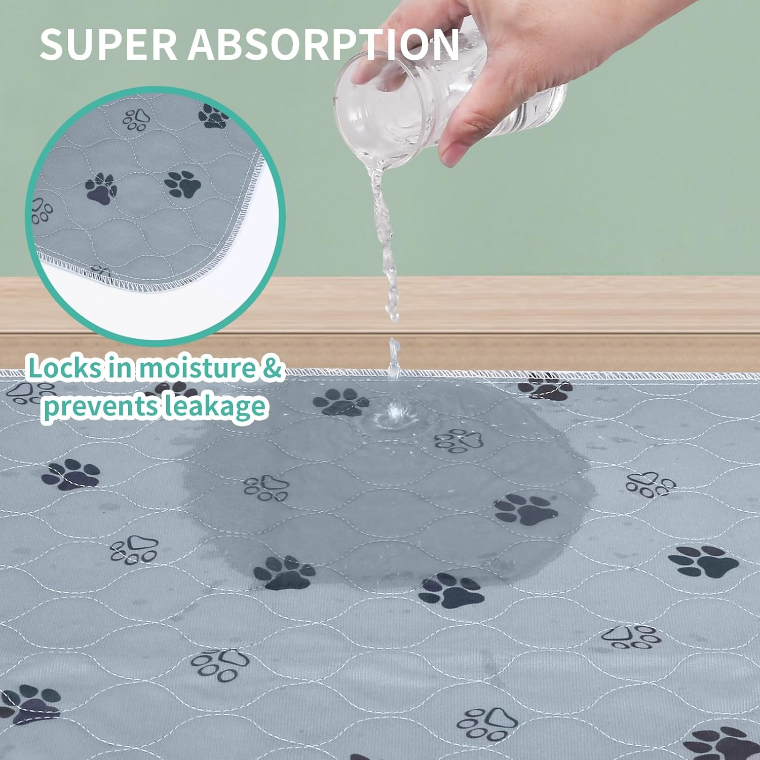 Pack of 2 90 X 120 Cm Puppy Pads Washable, Reusable Training Pads for Dogs, Non-Slip and Absorbent PIPI Pads for Guinea Pigs, Dogs, Cats and Rabbits, Dog Paw Pattern image number 1