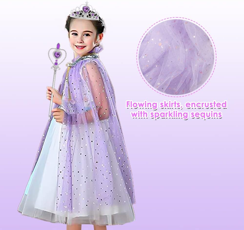 AUTOWT Girl Princess Costume - Shiny Cloak with Necklace, Jewelry, Headwear, Crown, Wand, Earrings, Bracelets, Rings - for Halloween, Christmas, Birthday - Pink image number 5