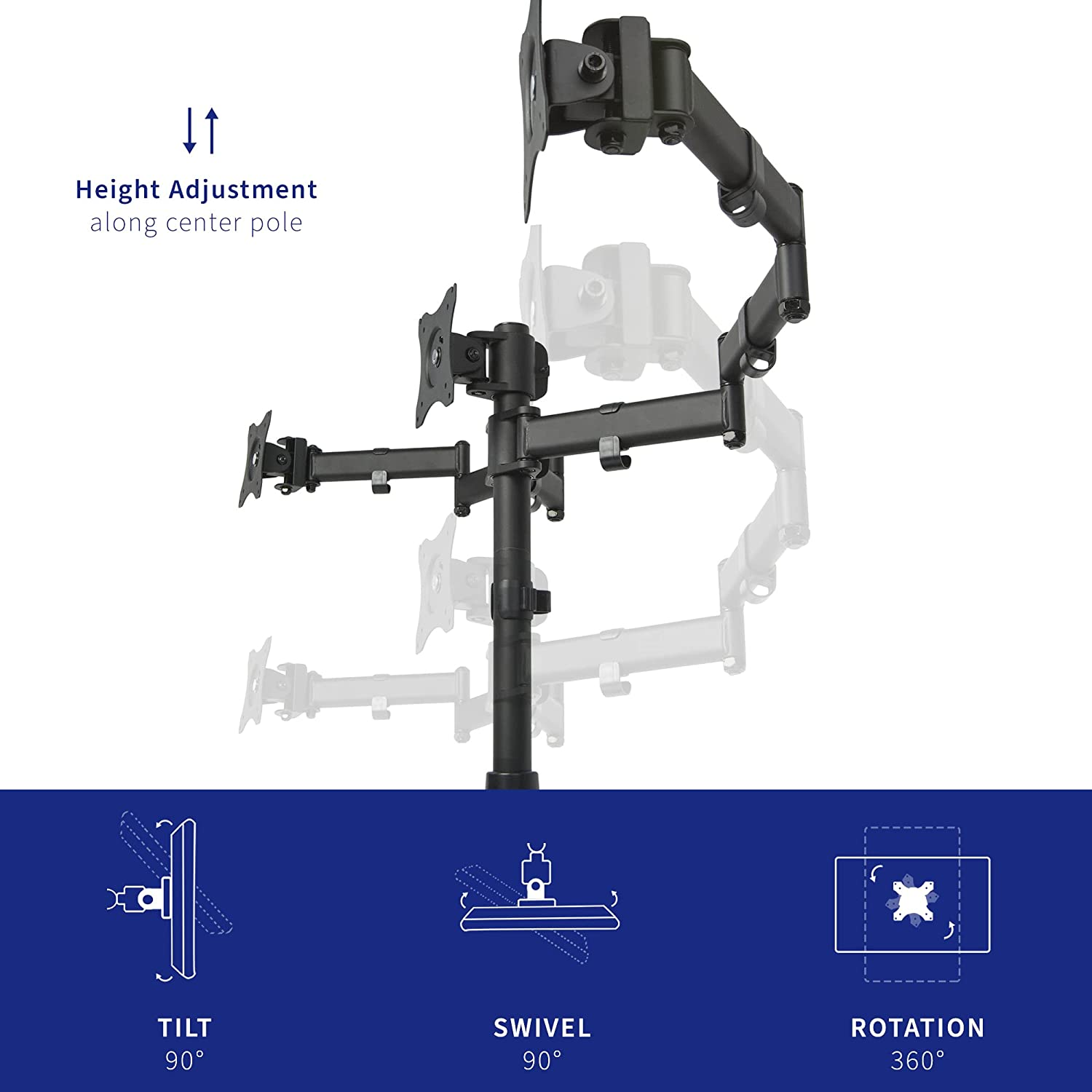 VIVO Triple Monitor Adjustable Mount, Articulating Stand for 3 LCD Screens up to 24 Inches (Stand-V003M) image number 5