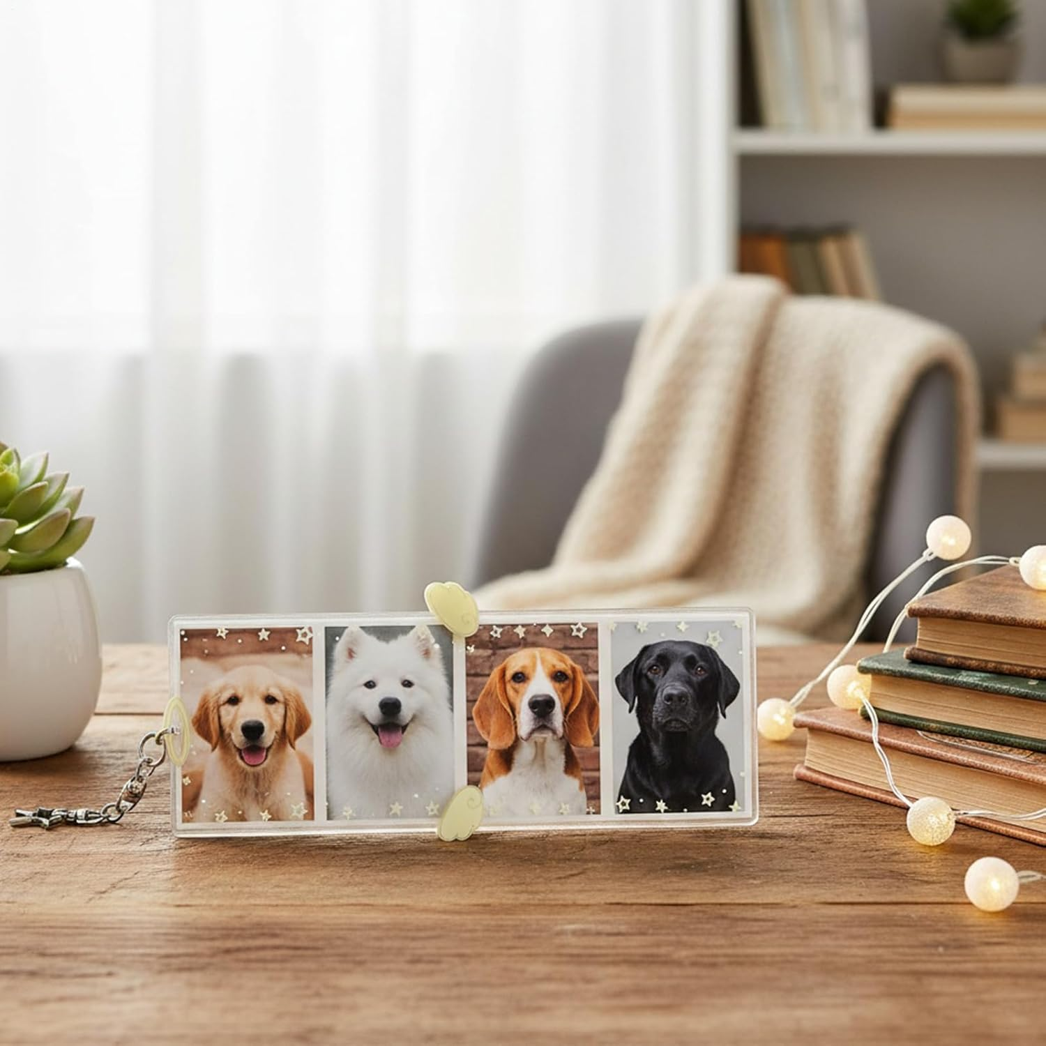 Dybnuhoc Keychain Photo Frame - 6X3Inch 4-Compartment Acrylic Clip,Clear Acrylic Photo Keychain Holder | for Women Men Girls Key Bag Purse Wallet Pocket Valentines Day Birthday - Black And White image number 6