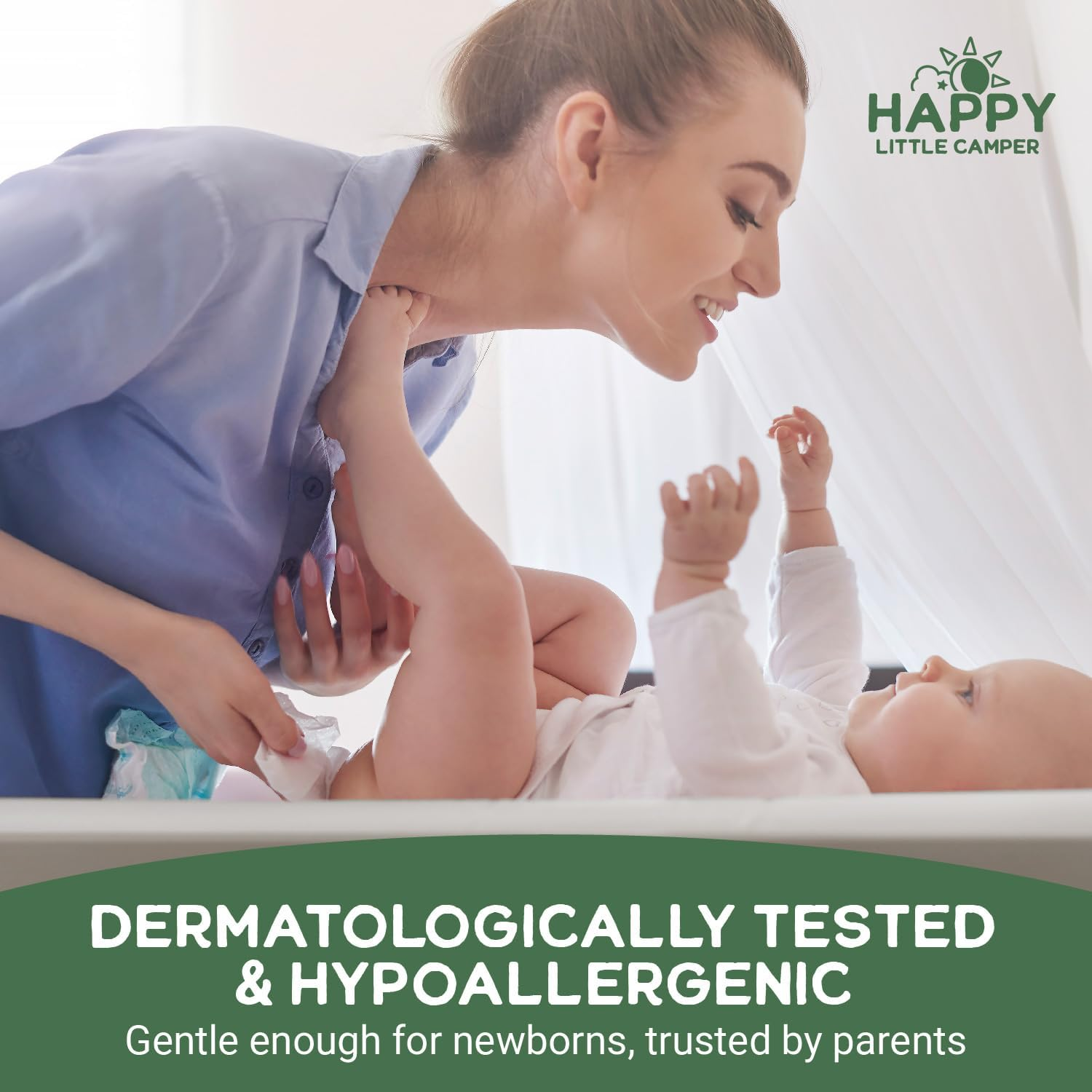 Happy Little Camper Super Saver Baby Wet Wipes, 240 Count (3 Packs of 80 Wipes), 99% Water, Totally Chlorine Free Baby Wipes Suitable for Sensitive Skin