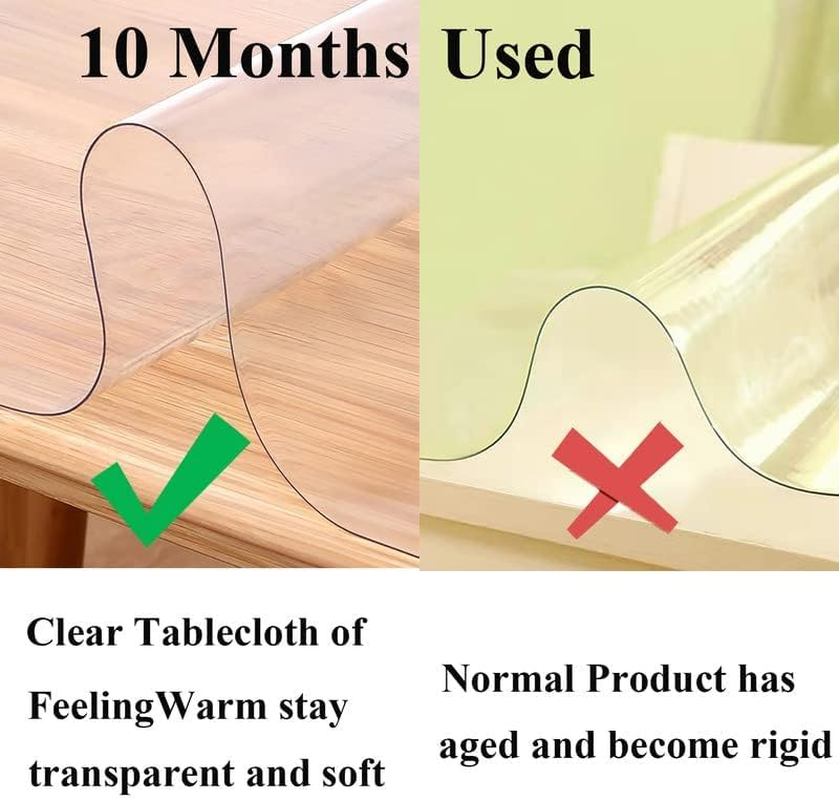 Feelingwarm Clear Table Protector - Clear Vinyl Table Cover - Protective Plastic Covering Transparent Tablecloth Waterproof 54" X 72" Oval image number 4