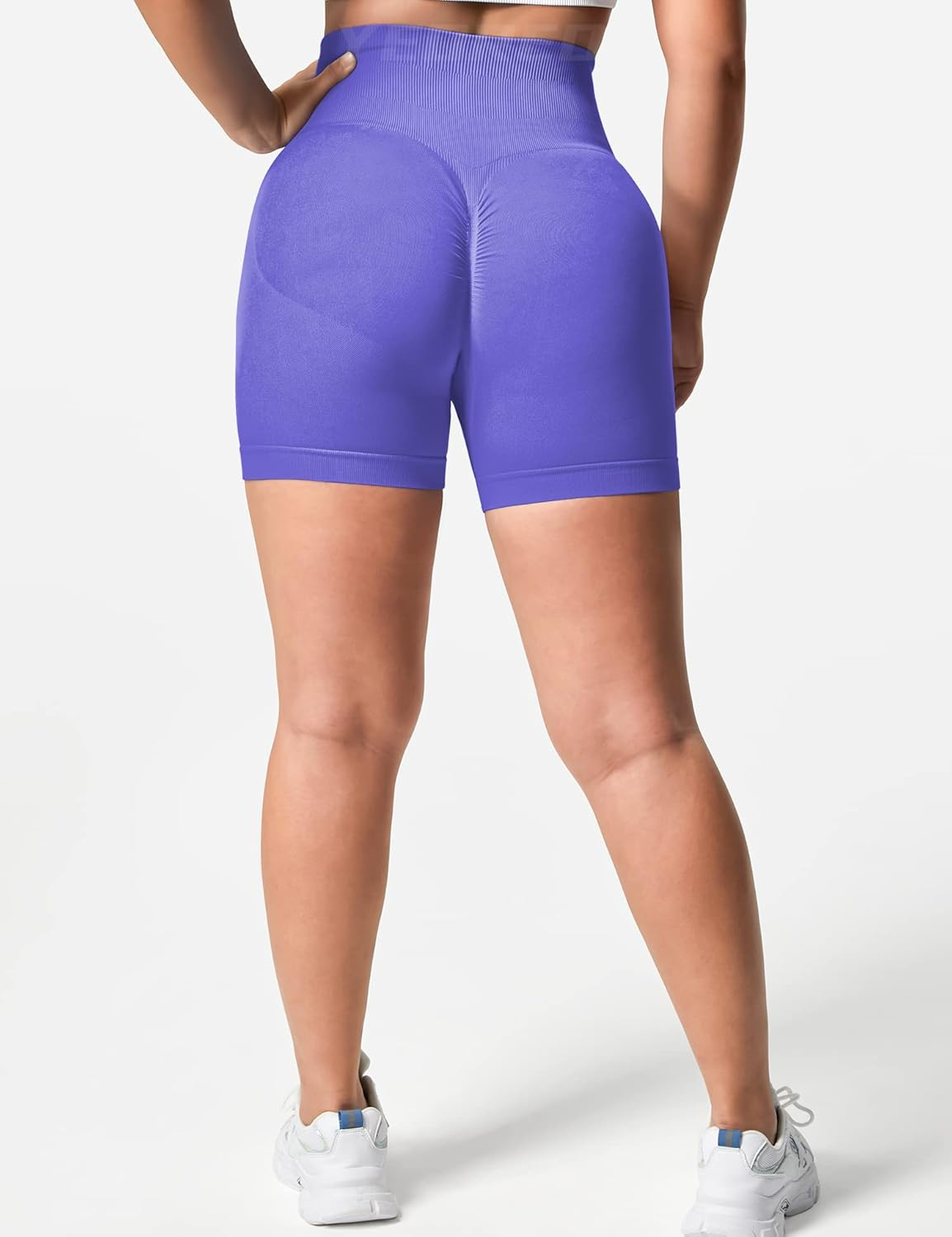 YEOREO Women Seamless Scrunch Workout Shorts High Waisted Booty Lifting Gym Yoga Shorts - Cross Waist Black image number 6