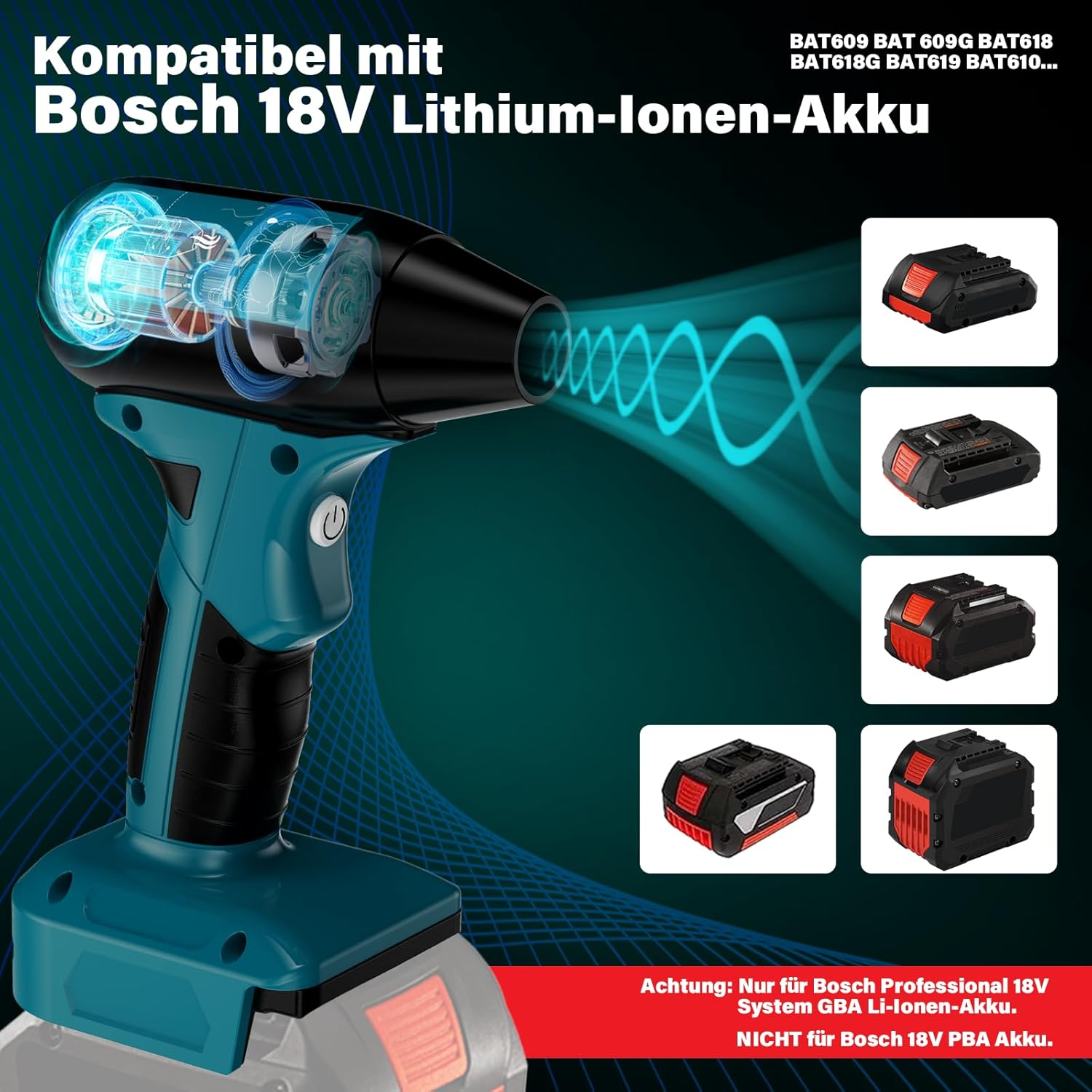 URUN Jet Dry Mini Blower for Bosch GBA 18V Battery, 130000RPM 18V Battery Blower, Portable Dust Blower, Air Blower Brushless for Cleaning PC, Keyboard and Car (No Battery) image number 4