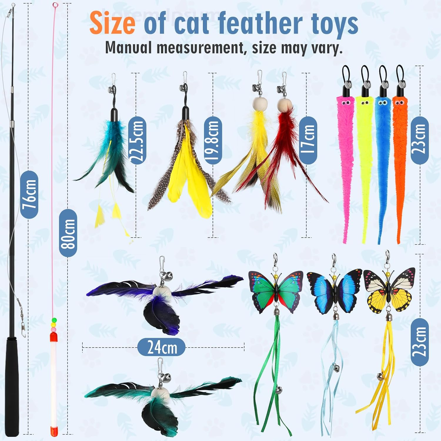 Cat Toys for Indoor Cats, 16 Pieces Interactive Cat Toys, Retractable Cat Wand Toy, Cat Feather Toys Refills, Butterfly Toys Cat Fishing Pole Toy for Bored Indoor Cats Chase and Exercise