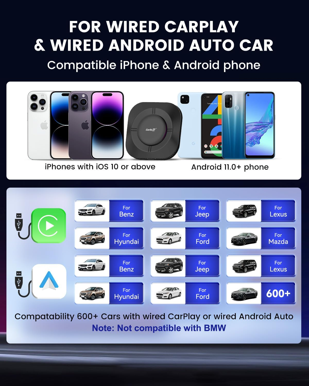 Carlinkit Aibox-Plus Android 13.0 Adapter, 8+128GB Standalone System, Wireless Carplay and Android Car, 3-In-1 Multimedia Box for Cars with Wired Carplay image number 1