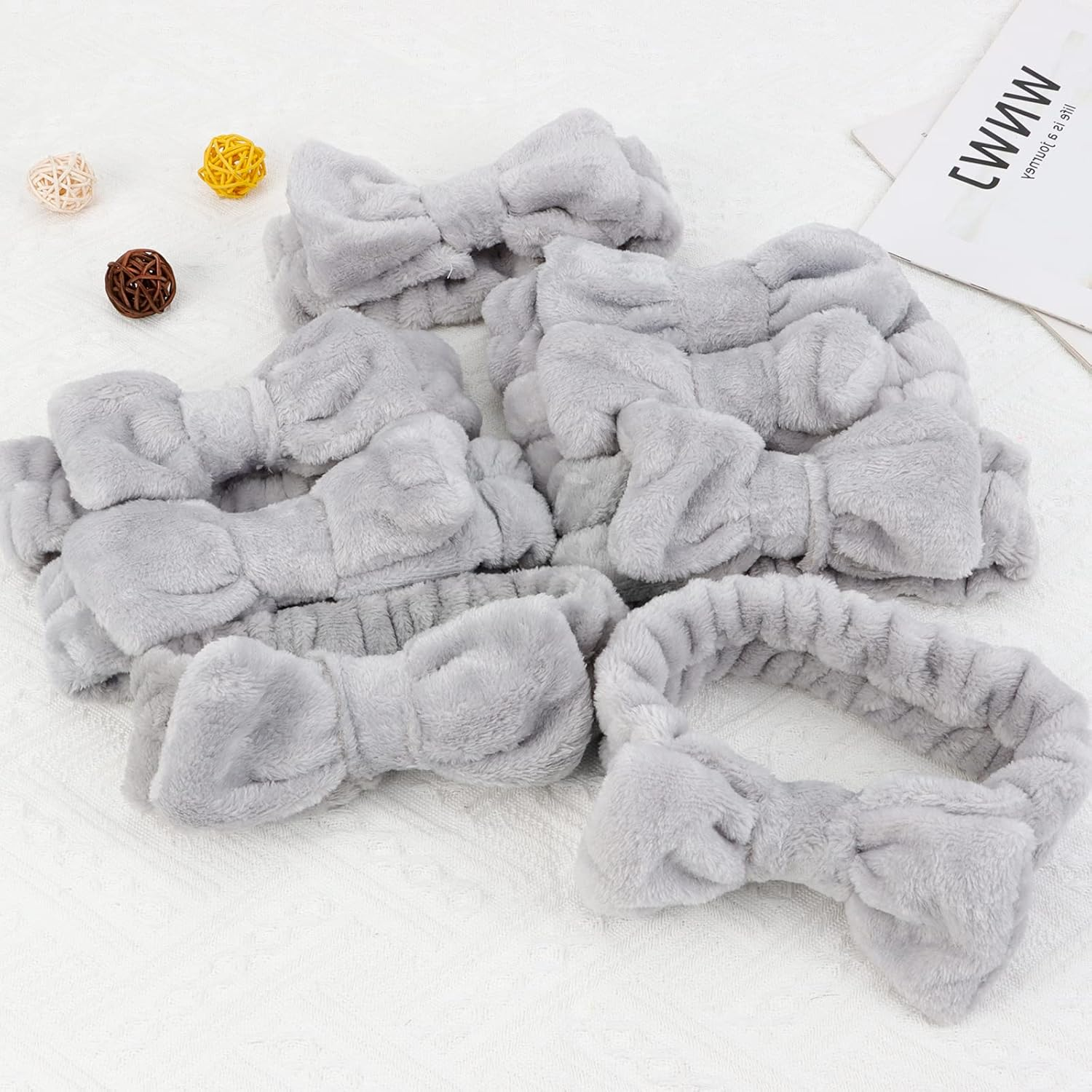 Casoty 8 Pcs Grey Spa Hair Bands for Women, Bow Fleece Headbands for Makeup, Shower, Yoga, and Skincare - Gray image number 5