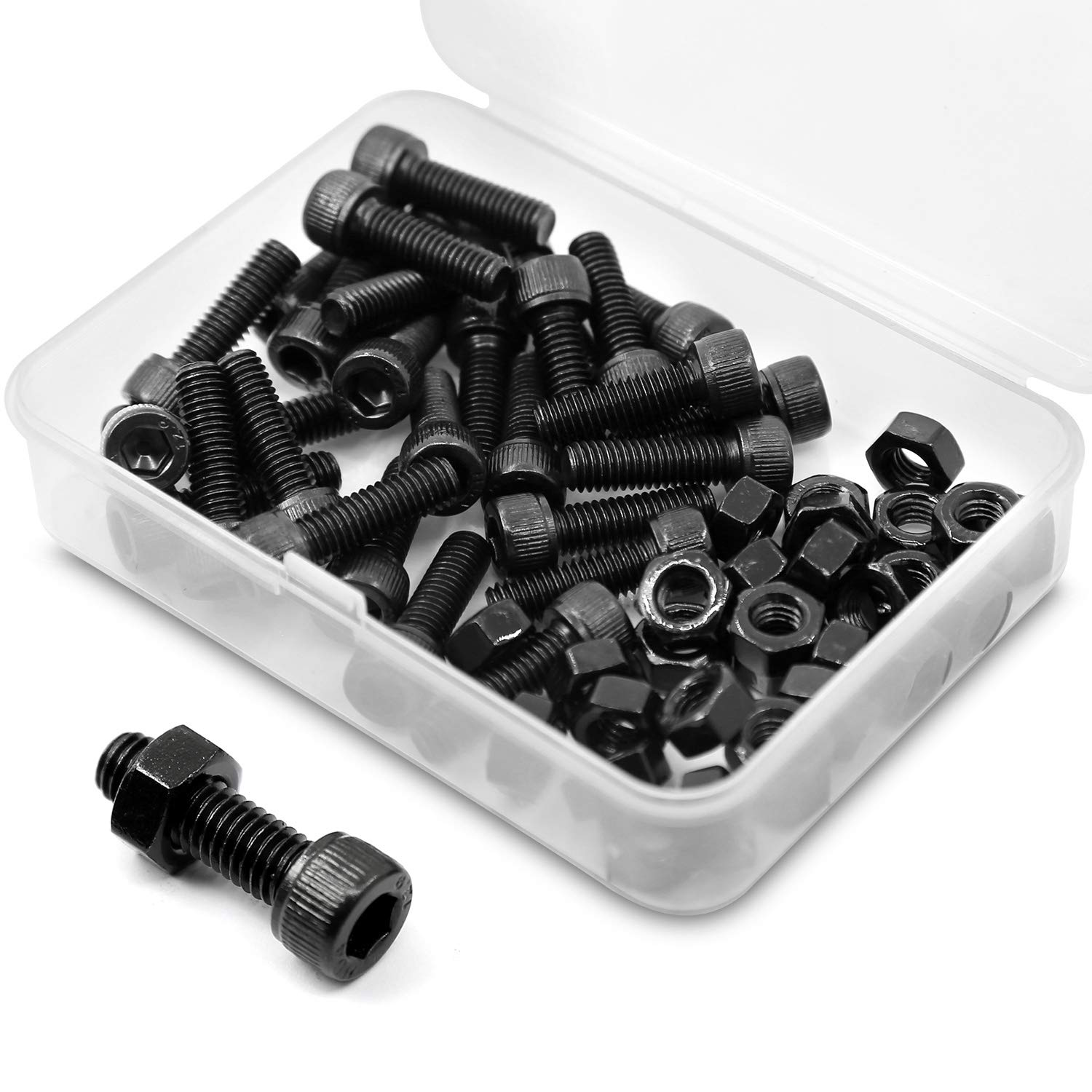 (50 Sets) M5 X 10Mm Bolts and Nuts Set Socket Head Cap Screws 12.9 Grade Alloy Steel Black Full Thread image number 1