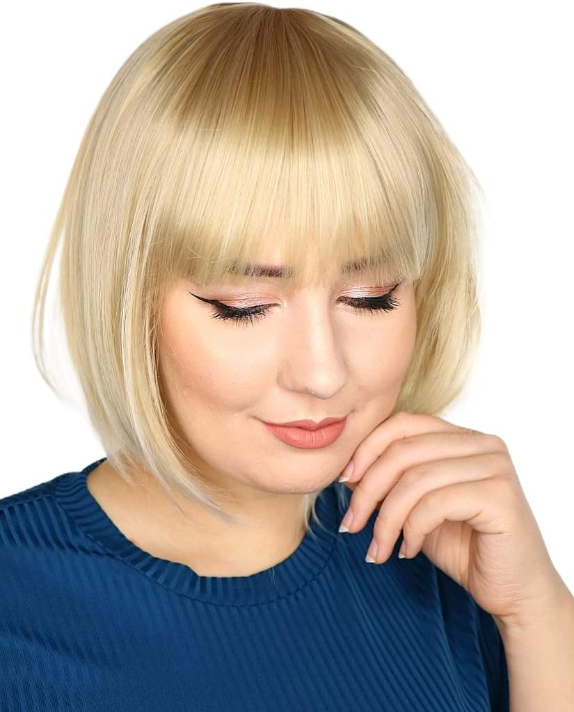 Prettyland C411 Women'S Short Matte Natural like Real Hair Chin Length Bob Fringe Straight Daily Wig Black