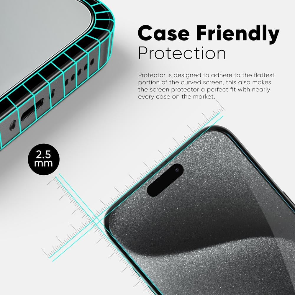 FLOLAB Nanoarmour ONETIME Case Friendly for Iphone 15 Pro Max Screen Protector Ultra Clear Military-Grade Tempered Glass - Reinforced Edge, Durable, Smooth, Easy to Install, Guaranteed. (Dust Free) image number 1