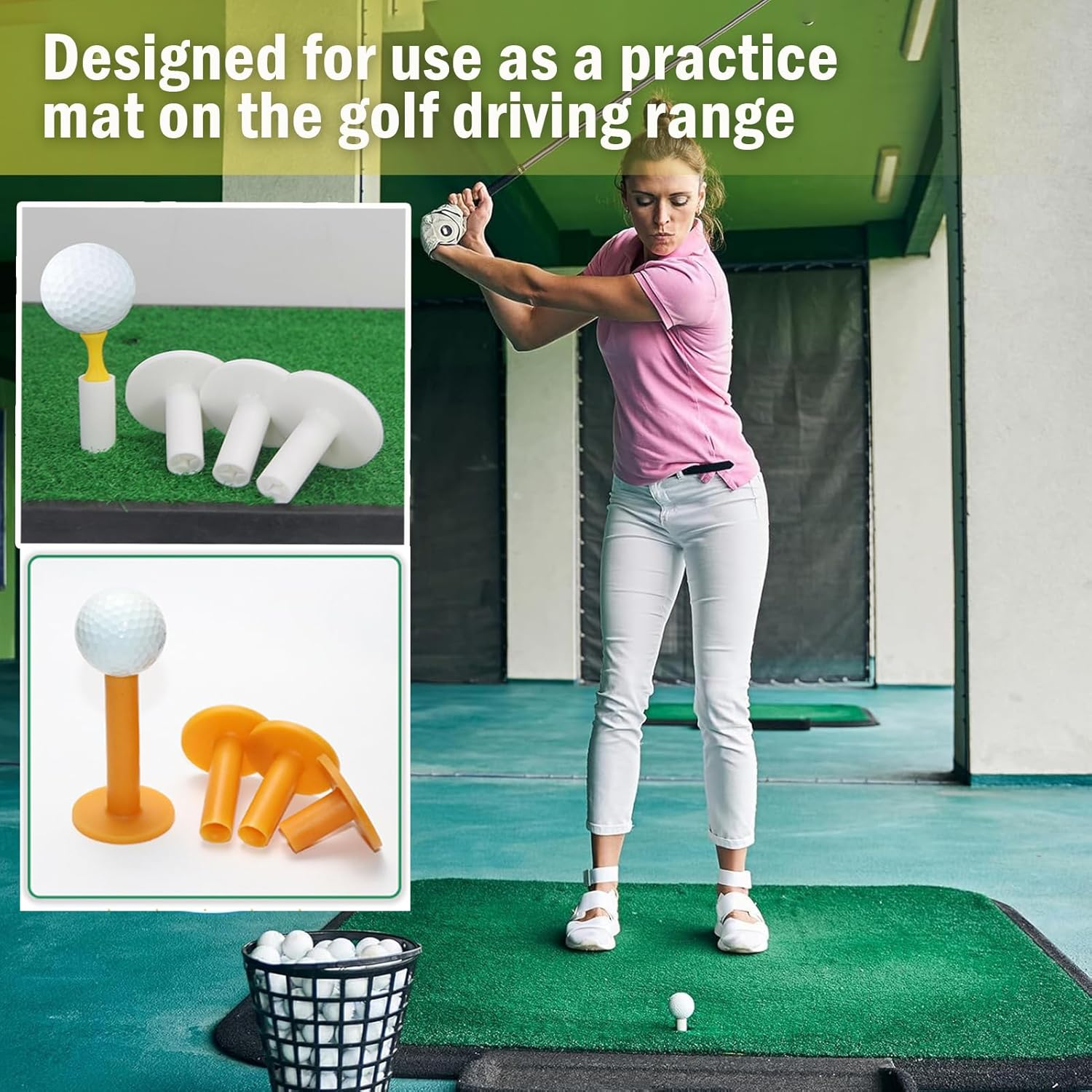 Golf Rubber Tees Holder Set, 6 Pieces Driving Range Tees, Multiple Heights 0.984-3.15 Inch, White and Yellow Plastic Colorful Golf Tees for Golf Practice Mat image number 3