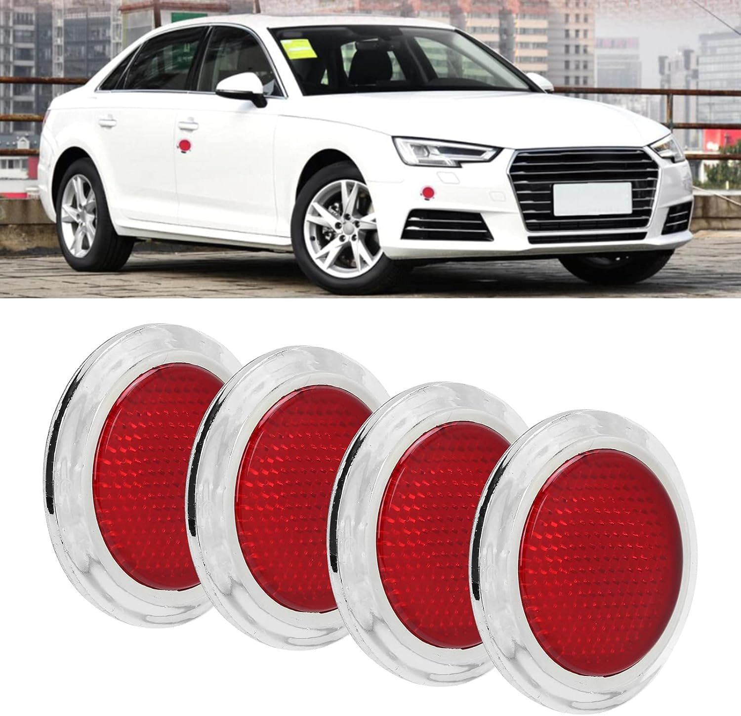Red Reflective Stickers for Cars Motorcycles 4PCS ABS round Reflectors with Strong Adhesive for Night Driving image number 5