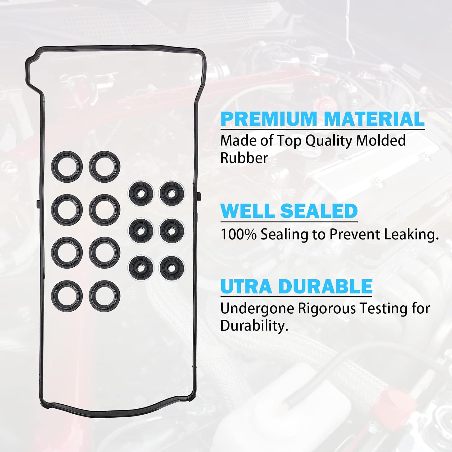 Valve Cover Gasket Set - Compatible with 2.0L 2.3L 2.4L 2002-2015 Honda Accord, Civic, CR-V, Element, Crosstour, Acura CSX, ILX, RDX, RSX, TSX - Replace VS50614R, 12341-R40-A00 image number 3