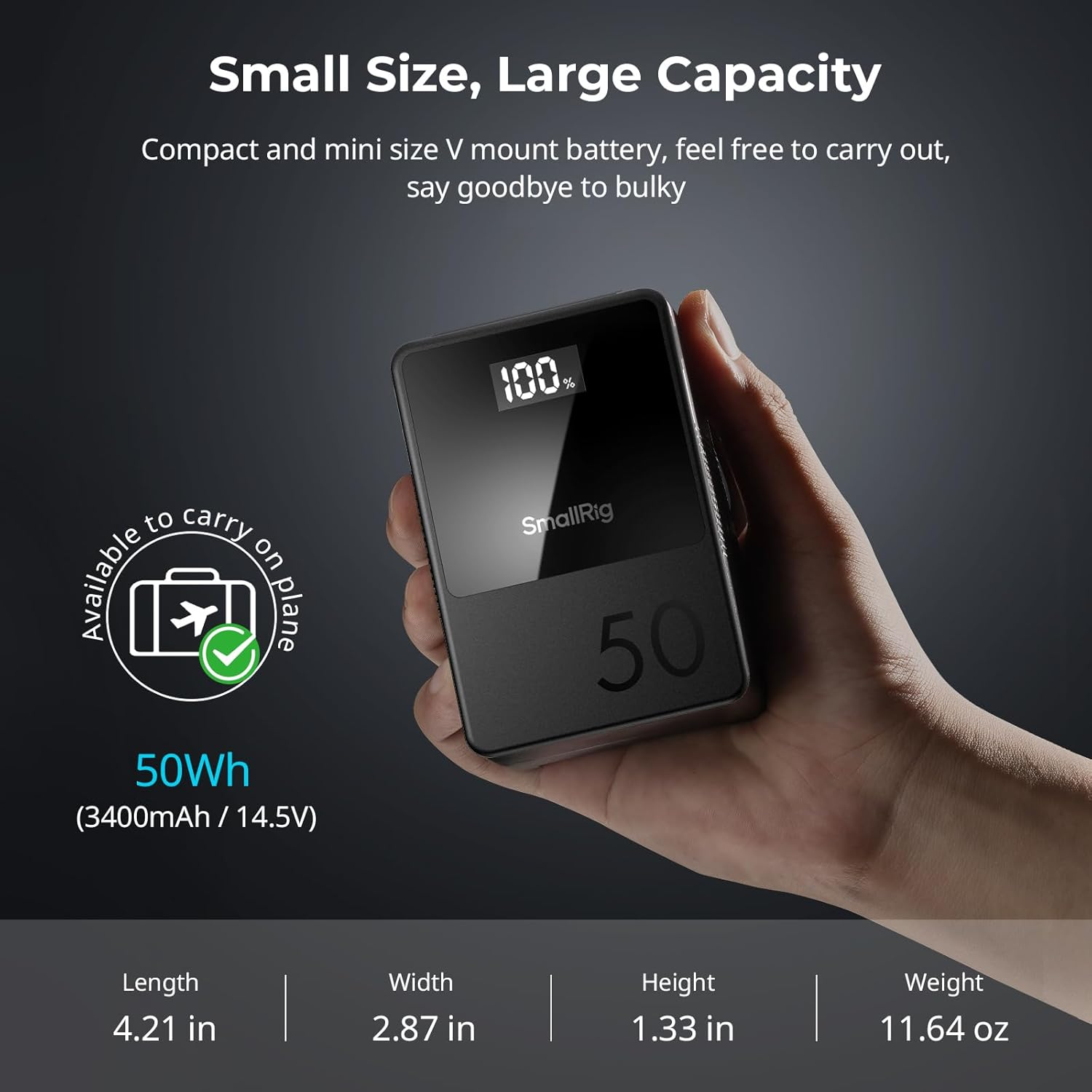 Smallrig Mini V Lock/V Mount Battery, 50Wh 14.8V 3400Mah Supports PD USB-C 45W Fast Charger W/D-Tap, USB-A, USB-C, Dual DC Ports, for Camera, Camcorder, Monitor, LED Light - 3579 - Green image number 7