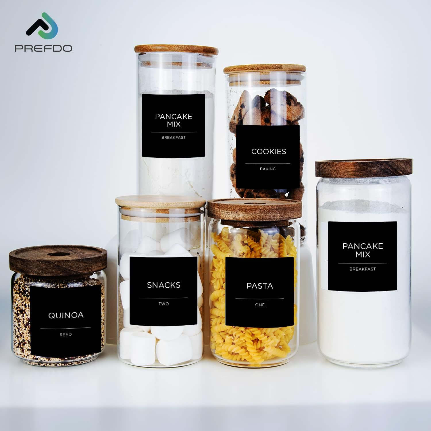 168 Pantry Labels, Prefdo Minimalist Farmhouse Waterproof Preprinted Food Name Stickers + Numbers for Kitchen Organization Storage Containers, Jars & Canisters (Black) image number 5